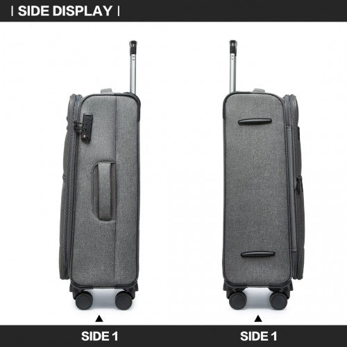 K2397L - British Traveller 24 Inch Lightweight Soft Shell Expandable Suitcase With TSA Lock - Grey