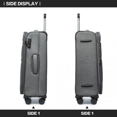 K2397L - British Traveller 3-Piece Lightweight Soft Shell Luggage Set with TSA Locks - Grey