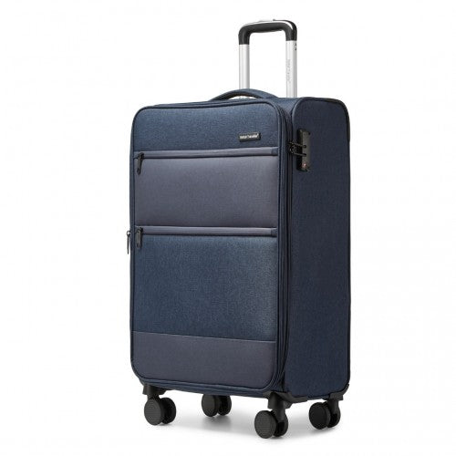 K2397L - British Traveller 20 Inch Lightweight Cabin Carry-On Suitcase with Soft Shell and Laptop Compartment - Navy