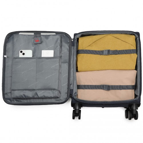 K2397L - British Traveller 20 Inch Lightweight Cabin Carry-On Suitcase with Soft Shell and Laptop Compartment - Navy