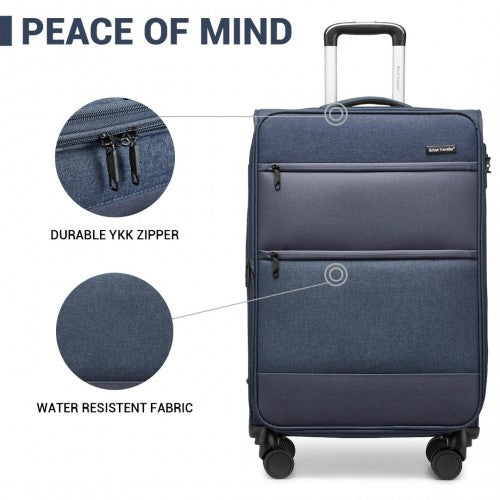 K2397L - British Traveller 20 Inch Lightweight Cabin Carry-On Suitcase with Soft Shell and Laptop Compartment - Navy