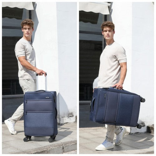 K2397L - British Traveller 24 Inch Lightweight Soft Shell Expandable Suitcase With TSA Lock - Navy