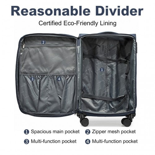 K2397L - British Traveller 3-Piece Lightweight Soft Shell Luggage Set with TSA Locks - Navy