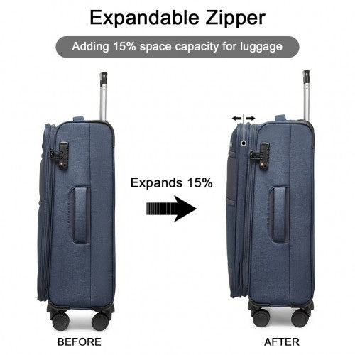 K2397L - British Traveller 28 Inch Lightweight Soft Shell Expandable Suitcase With TSA Lock - Navy