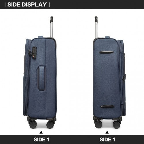 K2397L - British Traveller 3-Piece Lightweight Soft Shell Luggage Set with TSA Locks - Navy