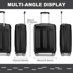 KSK2483 - Kono 20 Inch Sleek Striped Carry-On Suitcase Durable ABS+PC Luggage With Four Spinner Wheels And TSA Lock Perfect for Travel - Black