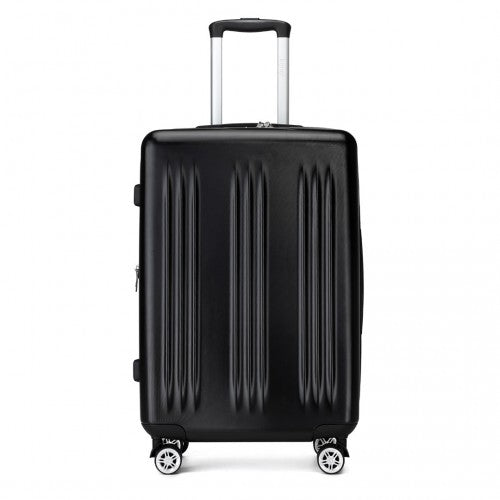 KSK2483 - Kono 24 Inch Sleek Striped Check-In Suitcase Expandable Durable ABS+PC Luggage with Four Spinner Wheels TSA Lock - Black