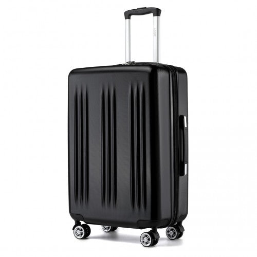 KSK2483 - Kono 24 Inch Sleek Striped Check-In Suitcase Expandable Durable ABS+PC Luggage with Four Spinner Wheels TSA Lock - Black