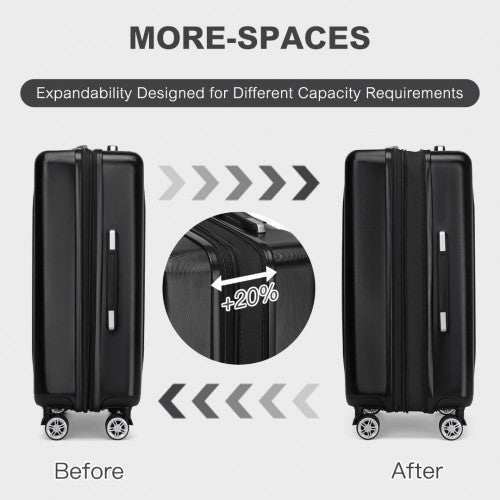 KSK2483 - Kono 24 Inch Sleek Striped Check-In Suitcase Expandable Durable ABS+PC Luggage with Four Spinner Wheels TSA Lock - Black