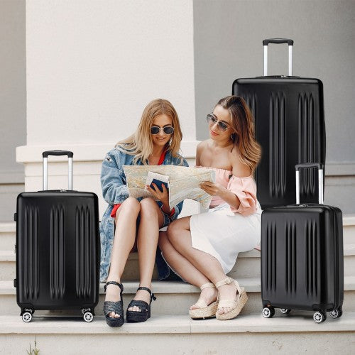 KSK2483 - Kono 3 Piece Luggage Set 20/24/28 Inch Sleek Striped Expandable ABS+PC Suitcase With TSA Lock And Four Spinner Wheels - Black