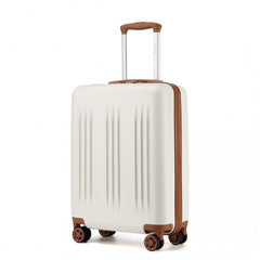 KSK2483 - Kono 20 Inch Sleek Striped Carry-On Suitcase Durable ABS+PC Luggage With Four Spinner Wheels And TSA Lock Perfect for Travel - Cream And Brown