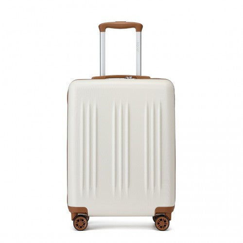 KSK2483 - Kono 20 Inch Sleek Striped Carry-On Suitcase Durable ABS+PC Luggage With Four Spinner Wheels And TSA Lock Perfect for Travel - Cream And Brown