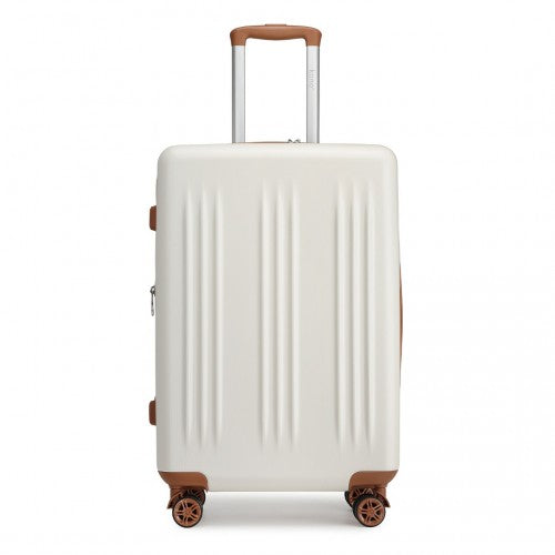 KSK2483 - Kono 24 Inch Sleek Striped Check-In Suitcase Expandable Durable ABS+PC Luggage with Four Spinner Wheels TSA Lock - Cream And Brown