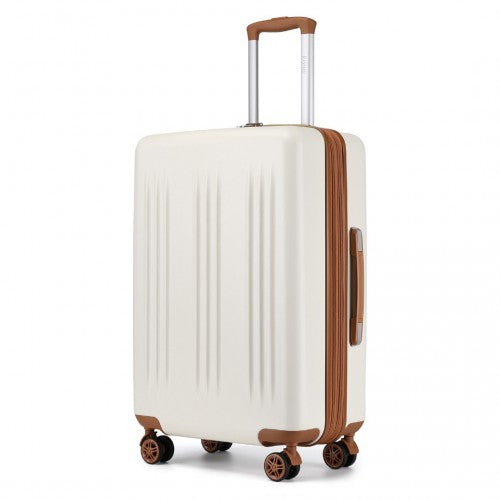 KSK2483 - Kono 24 Inch Sleek Striped Check-In Suitcase Expandable Durable ABS+PC Luggage with Four Spinner Wheels TSA Lock - Cream And Brown