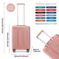 KSK2483 - Kono 20 Inch Sleek Striped Carry-On Suitcase Durable ABS+PC Luggage With Four Spinner Wheels And TSA Lock Perfect for Travel - Nude