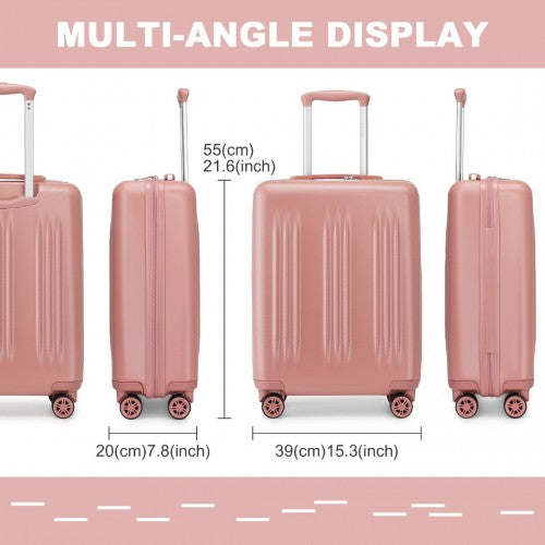 KSK2483 - Kono 20 Inch Sleek Striped Carry-On Suitcase Durable ABS+PC Luggage With Four Spinner Wheels And TSA Lock Perfect for Travel - Nude