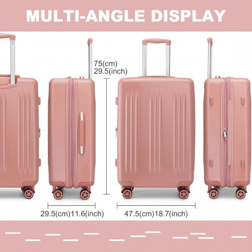 KSK2483 - Kono 28 Inch Sleek Striped Check-In Suitcase Expandable Durable ABS+PC Luggage with Four Spinner Wheels TSA Lock - Nude