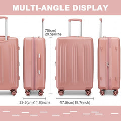 KSK2483 - Kono 28 Inch Sleek Striped Check-In Suitcase Expandable Durable ABS+PC Luggage with Four Spinner Wheels TSA Lock - Nude