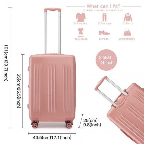 KSK2483 - Kono 24 Inch Sleek Striped Check-In Suitcase Expandable Durable ABS+PC Luggage with Four Spinner Wheels TSA Lock - Nude