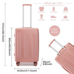 KSK2483 - Kono 24 Inch Sleek Striped Check-In Suitcase Expandable Durable ABS+PC Luggage with Four Spinner Wheels TSA Lock - Nude