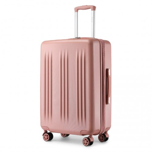 KSK2483 - Kono 24 Inch Sleek Striped Check-In Suitcase Expandable Durable ABS+PC Luggage with Four Spinner Wheels TSA Lock - Nude