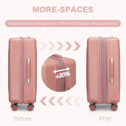 KSK2483 - Kono 24 Inch Sleek Striped Check-In Suitcase Expandable Durable ABS+PC Luggage with Four Spinner Wheels TSA Lock - Nude