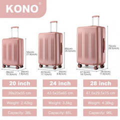 KSK2483 - Kono 3 Piece Luggage Set 20/24/28 Inch Sleek Striped Expandable ABS+PC Suitcase With TSA Lock And Four Spinner Wheels - Nude