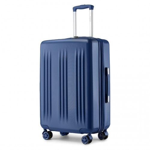 KSK2483 - Kono 24 Inch Sleek Striped Check-In Suitcase Expandable Durable ABS+PC Luggage with Four Spinner Wheels TSA Lock - Navy