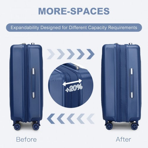 KSK2483 - Kono 24 Inch Sleek Striped Check-In Suitcase Expandable Durable ABS+PC Luggage with Four Spinner Wheels TSA Lock - Navy