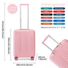 KSK2483 - Kono 20 Inch Sleek Striped Carry-On Suitcase Durable ABS+PC Luggage With Four Spinner Wheels And TSA Lock Perfect for Travel - Pink