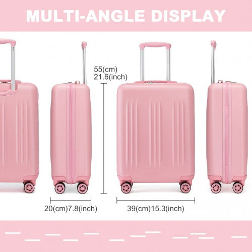 KSK2483 - Kono 20 Inch Sleek Striped Carry-On Suitcase Durable ABS+PC Luggage With Four Spinner Wheels And TSA Lock Perfect for Travel - Pink