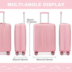 KSK2483 - Kono 20 Inch Sleek Striped Carry-On Suitcase Durable ABS+PC Luggage With Four Spinner Wheels And TSA Lock Perfect for Travel - Pink