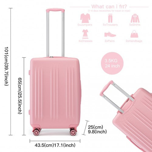 KSK2483 - Kono 24 Inch Sleek Striped Check-In Suitcase Expandable Durable ABS+PC Luggage with Four Spinner Wheels TSA Lock - Pink