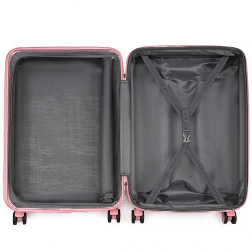 KSK2483 - Kono 24 Inch Sleek Striped Check-In Suitcase Expandable Durable ABS+PC Luggage with Four Spinner Wheels TSA Lock - Pink