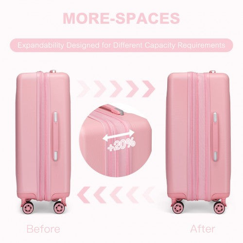 KSK2483 - Kono 24 Inch Sleek Striped Check-In Suitcase Expandable Durable ABS+PC Luggage with Four Spinner Wheels TSA Lock - Pink