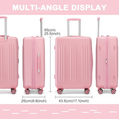 KSK2483 - Kono 24 Inch Sleek Striped Check-In Suitcase Expandable Durable ABS+PC Luggage with Four Spinner Wheels TSA Lock - Pink