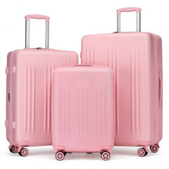 KSK2483 - Kono 3 Piece Luggage Set 20/24/28 Inch Sleek Striped Expandable ABS+PC Suitcase With TSA Lock And Four Spinner Wheels - Pink