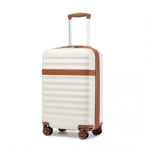 KSK2484 - Kono 20 Inch Stylish Lightweight Hard Shell ABS+PC Cabin Carry-On Suitcase with TSA Lock for Enhanced Security - Cream and Brown