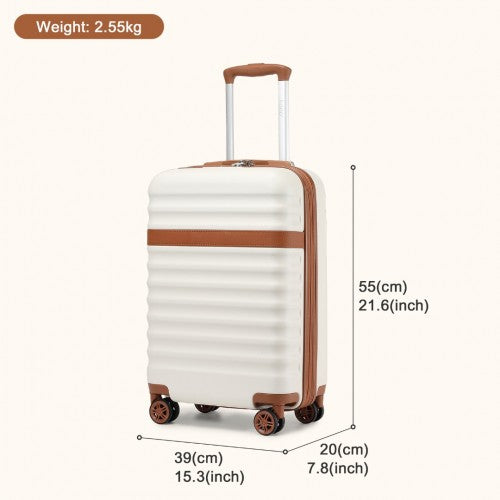 KSK2484 - Kono 20 Inch Stylish Lightweight Hard Shell ABS+PC Cabin Carry-On Suitcase with TSA Lock for Enhanced Security - Cream and Brown