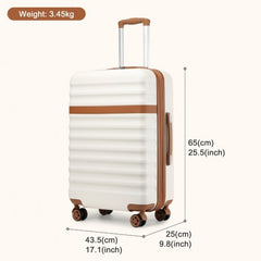 KSK2484 - Kono 24 Inch Expandable Lightweight Hard Shell ABS+PC Check-In Suitcase with TSA Lock Ideal for Extended Trips and Secure Travel - Cream And Brown