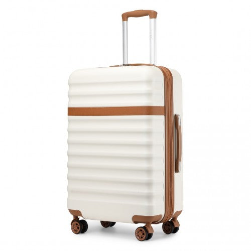 KSK2484 - Kono 24 Inch Expandable Lightweight Hard Shell ABS+PC Check-In Suitcase with TSA Lock Ideal for Extended Trips and Secure Travel - Cream And Brown