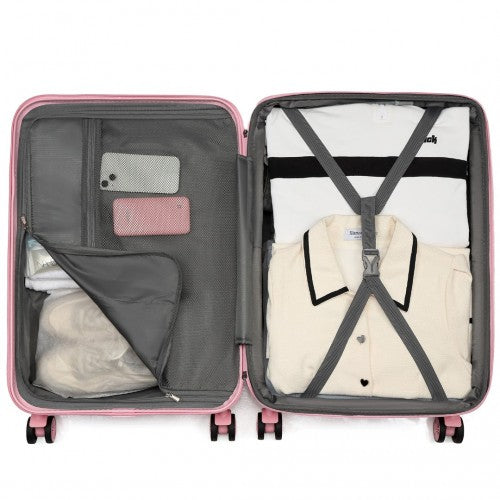 KSK2484 - Kono 24 Inch Expandable Lightweight Hard Shell ABS+PC Check-In Suitcase with TSA Lock Ideal for Extended Trips and Secure Travel - Pink