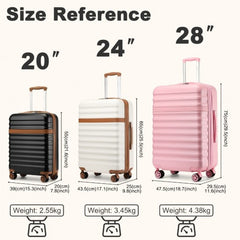 KSK2484 - Kono 3-Piece Expandable Luggage Set 20"/24"/28" Durable Hard Shell ABS+PC Suitcases with TSA Lock for Secure Travel - Pink