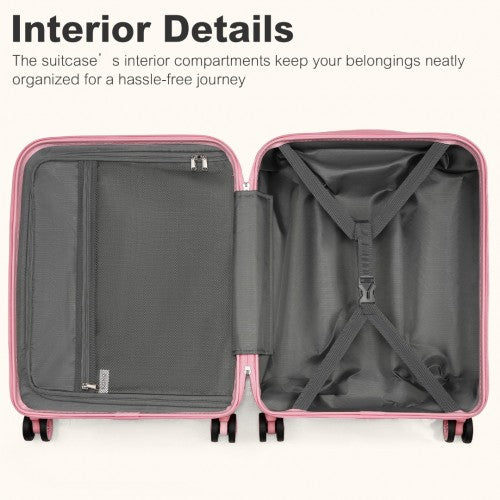 KSK2484 - Kono 3-Piece Expandable Luggage Set 20"/24"/28" Durable Hard Shell ABS+PC Suitcases with TSA Lock for Secure Travel - Pink