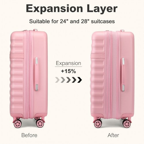 KSK2484 - Kono 3-Piece Expandable Luggage Set 20"/24"/28" Durable Hard Shell ABS+PC Suitcases with TSA Lock for Secure Travel - Pink