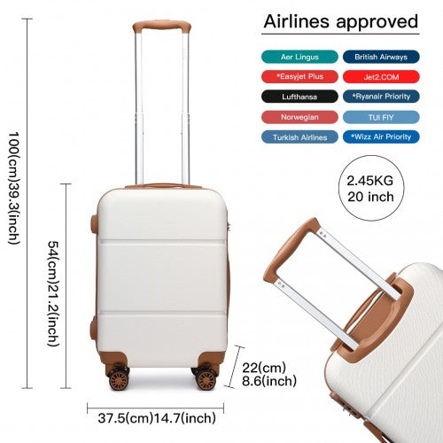 KSK2485 - Kono 20 Inch Premium ABS Cabin Carry-On Suitcase with Secure Combination Lock for Effortless Travel - Cream And Brown