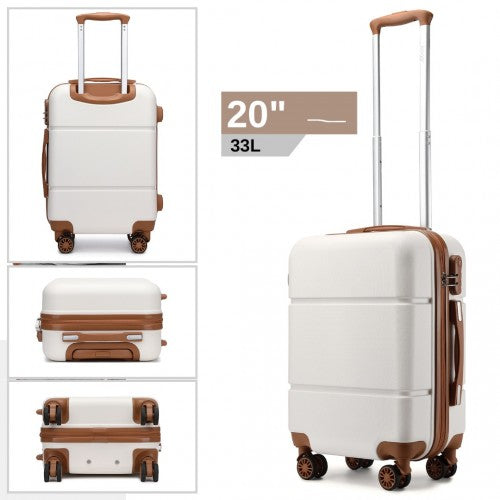 KSK2485 - Kono 20 Inch Premium ABS Cabin Carry-On Suitcase with Secure Combination Lock for Effortless Travel - Cream And Brown