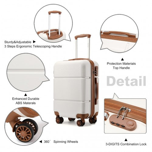 KSK2485 - Kono 20 Inch Premium ABS Cabin Carry-On Suitcase with Secure Combination Lock for Effortless Travel - Cream And Brown