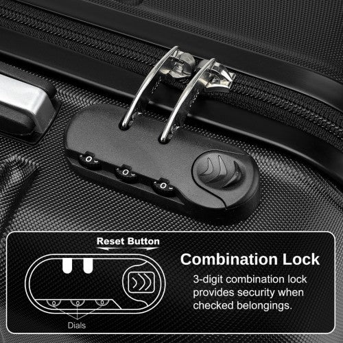 KSK2485 - Kono 20 Inch Premium ABS Cabin Carry-On Suitcase with Secure Combination Lock for Effortless Travel - Black