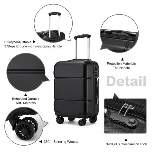 KSK2485 - Kono 20 Inch Premium ABS Cabin Carry-On Suitcase with Secure Combination Lock for Effortless Travel - Black